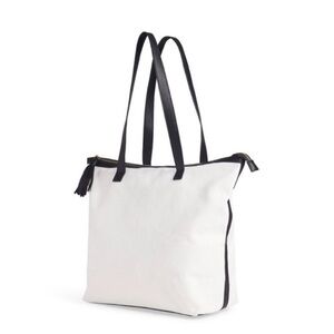 Walter Baker | CARLY BAG Classic Canvas and Black Vegan Leather Tote | White